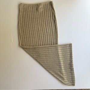 Tan Asymmetrical Ribbed Maxi Pencil Skirt